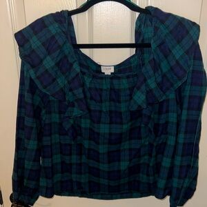 J crew ruffled collar, flannel shirt NWT